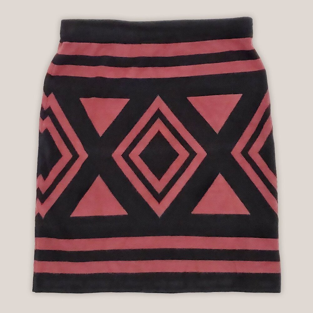Charlotte Russe Geometrical Bodycon Skirt in Burgundy and Black